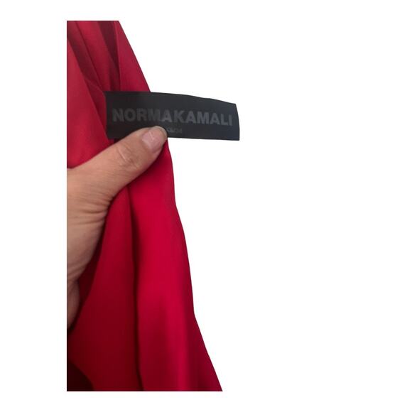 Norma Kamali One Shoulder Bias Maxi Gown Draped Back Satin Tiger Red Sz XS/34 - Picture 13 of 16